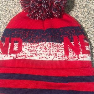 New England Red and Navy Knit Beanie with Pom Pom -NEW